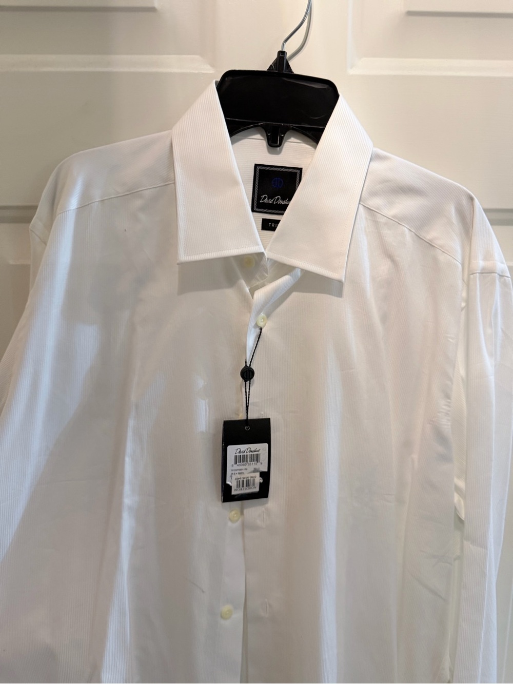 David Donahue White Dress Shirt with Spread Collar